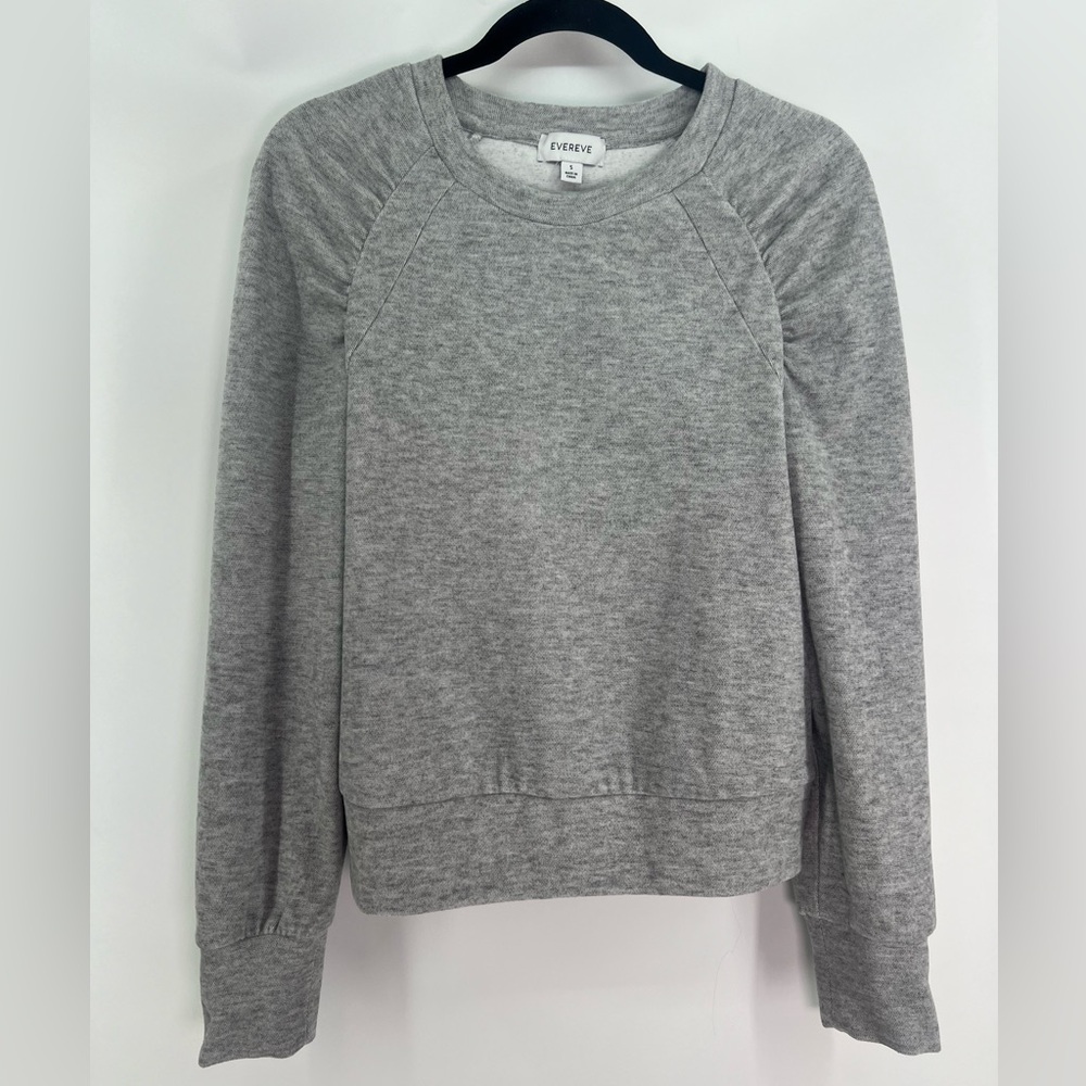 Evereve Lowell Brushed Pullover Light Gray Puff Ruched Sleeve Sweatshirt Small - Picture 5 of 8